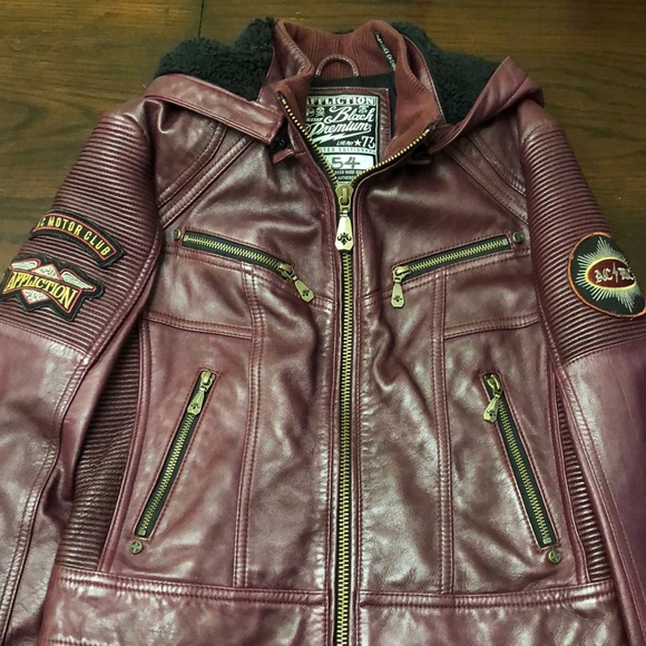 Affliction Jackets & Blazers - Affliction cropped hooded red leather jacket